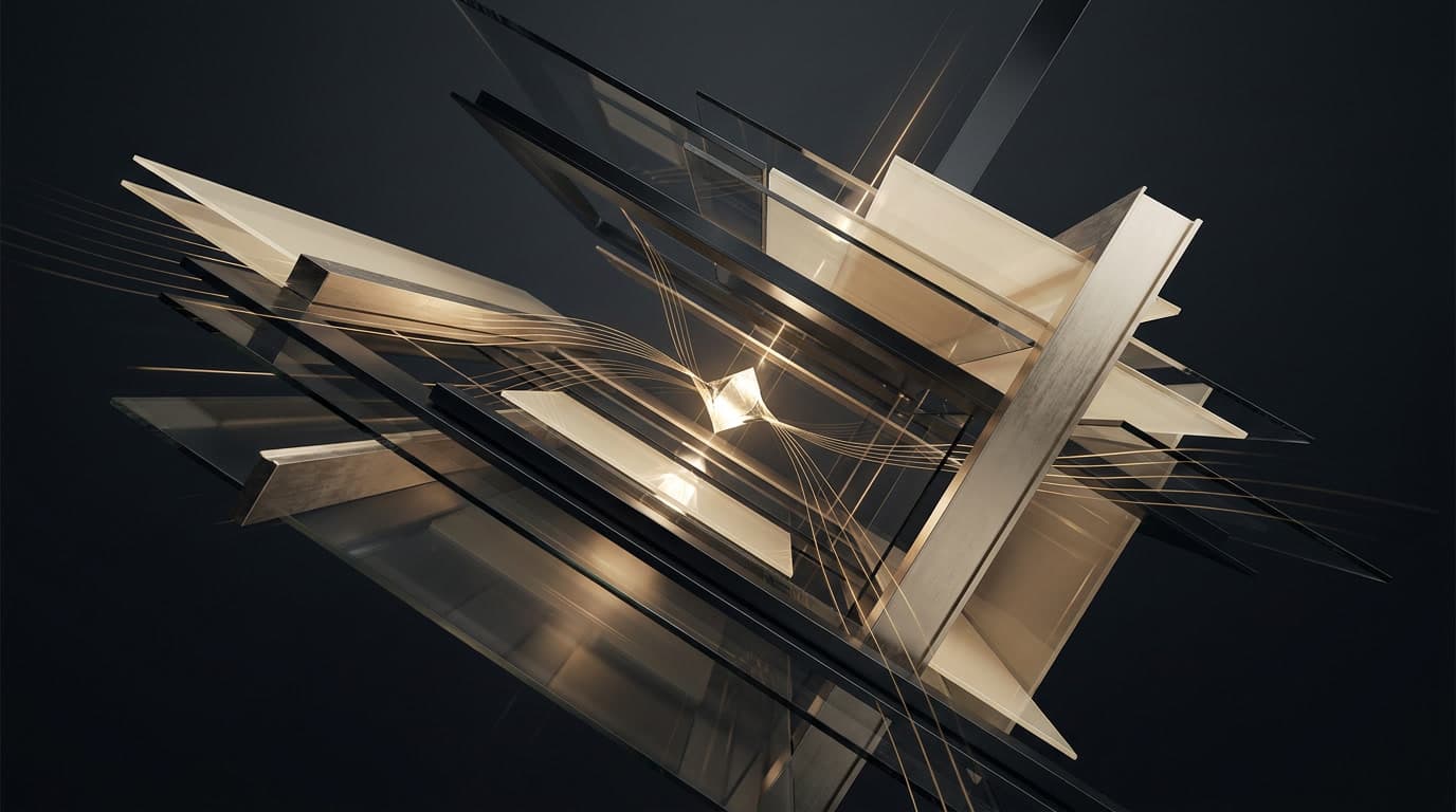 Architectural digital structure with champagne-gold light at the center