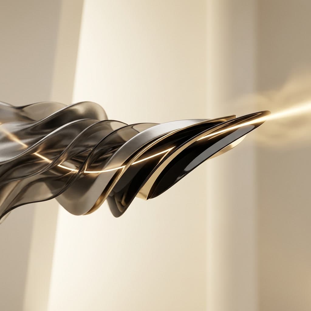 Streamlined black-titanium form with a champagne-gold momentum trajectory