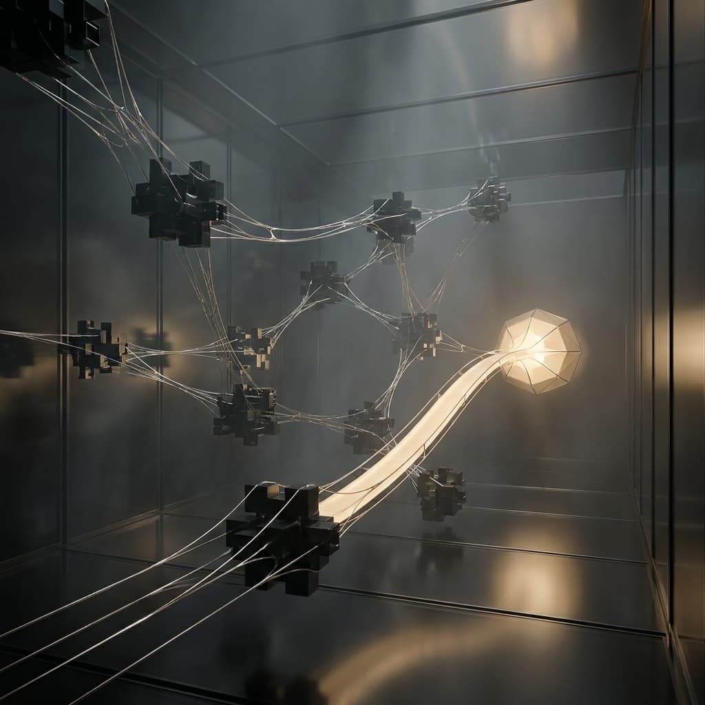 Dark network transforming into a clear champagne-gold performance pathway